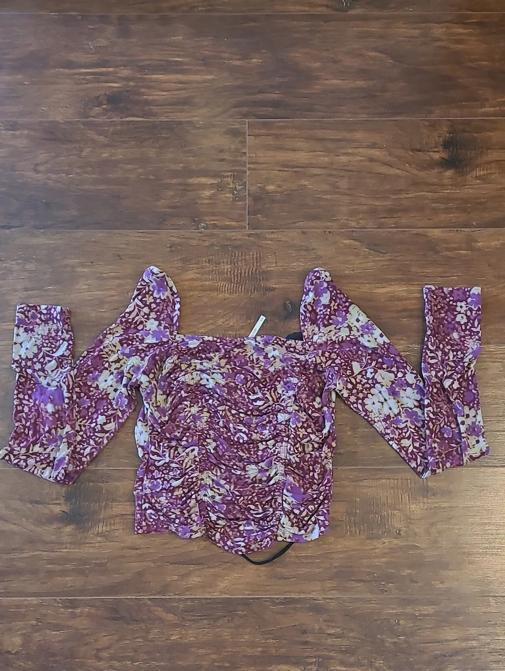 Free Peopl  Floral Lace-Trim Ruched Crop Top - Purple  Size M
